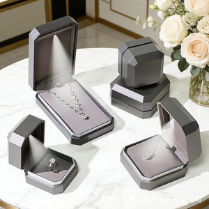 Custom High end octagonal jewelry <b>box</b> with LED light gray jewelry <b>box</b> ring, <b>earring</b> necklace bracelet jewelry spray painted <b>box</b> - Product Image 1