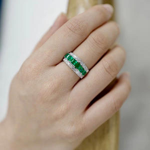 Anillo de Eternidad Esmeralda Q084, Plata 925, Engaste de Canal, Diamante Redondo, Joyería Fina de Compromiso para Mujer - Product Image 6