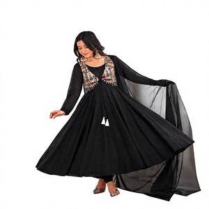 Presentando una elegante nueva colección de diseñadores en un conjunto de 3 piezas de vestido Anarkali con un hermoso Kot con trabajo decorativo. - Product Image 1