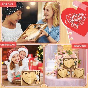 Bamboo Heart Shaped <b>Cheese</b> Board With <b>Knives</b> <b>Set</b> For Serving And Gift - Product Image 3