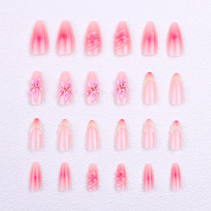 <span class=keywords><strong>Faux</strong></span> ongles à presser, forme amande <span class=keywords><strong>avec</strong></span> motif floral 3D, ongles à French manucure à coller, finition brillante et perles dorées, lot de 24 - Product Image 6