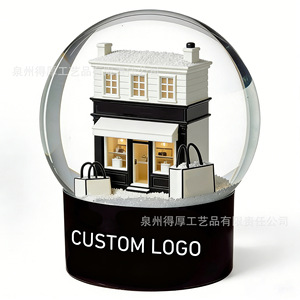 Custom Logo Crystal Snow <b>Globe</b> With Shop Model Illuminated Round Decorative Christmas Gift - Product Image 2