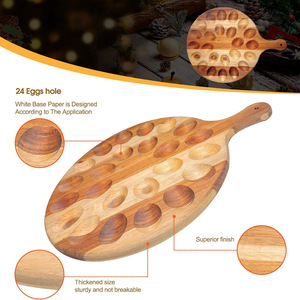 Wooden Divided Serving <b>Tray</b> Round With Egg Holders For Kitchen Storage And <b>Dinner</b> Serving - Product Image 2