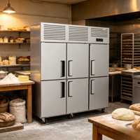 Réfrigérateur commercial à six portes en acier inoxydable, grande capacité, pour cuisine et salle à manger, congélateur de refroidissement