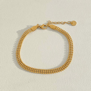สร้อยข้อมือสแตนเลสทรงเรขาคณิต SL429 ดีไซน์ทันสมัย สามารถซ้อนกันได้ ประดับด้วยลูกปัดทองขนาดเล็กเคลือบ PVD และเพชรซิร์คอน เหมาะสำหรับใส่ไปงานปาร์ตี้ - Product Image 5