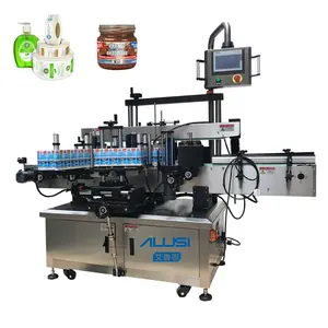Automatic round flat plastic glass oil water bottle can be attached label on both sides self-adhesive quick labeling machine