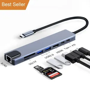 Atacado multifuncional portátil disco rígido usb estação de acoplamento abs usb 3.0 hubs 7 8 em 1 doca dupla usb tipo c hub para macbook