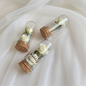 أفضل هدايا للحفلات أنبوب زجاجي فارغ من البوروسيليكات العالي مع سدادة فلين، قبة زجاجية على شكل وردة كهدايا وتذكارات لضيوف حفل الزفاف - Product Image 1