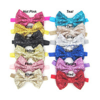 Bandeau élastique doux de 4 pouces avec nœud à paillettes scintillantes, style européen et américain, pour nourrissons, nouveau-nés et tout-petits