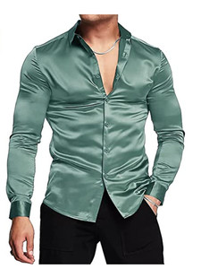 Chemise habillée unie brillante Printemps/Automne 2026 pour Hommes - Tenue de Danse et de Soirée Formelle, Meilleures Ventes en Europe et aux États-Unis - Product Image 3