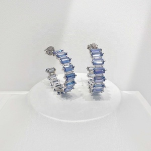 custom plata 925 sterling silver <b>blue</b> stone cc luxury <b>earring</b> wholesale sapphire ear bridal korean ladies zircon fine <b>earrings</b> - Product Image 1