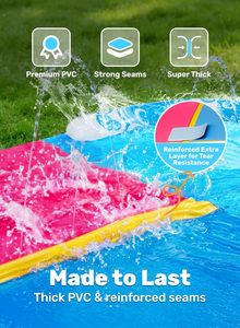 Toboggan aquatique double piste rose et bleu avec arroseur et 2 planches de surf pour enfants – Course en plein air dans le jardin - Product Image 4