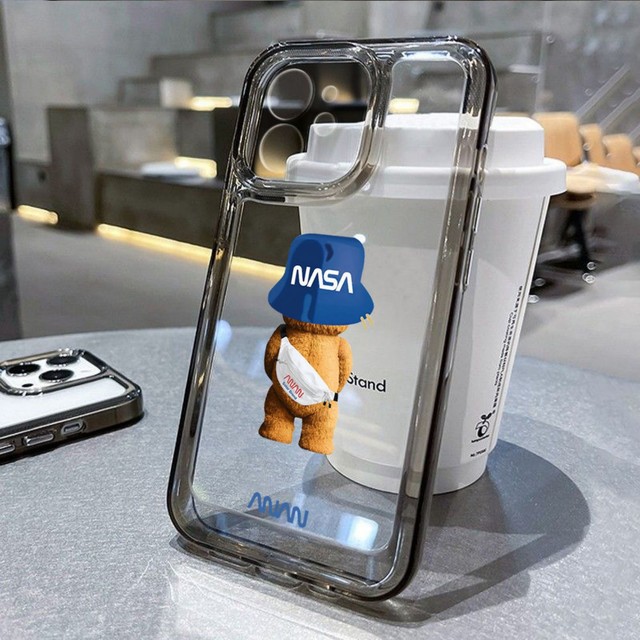 Cartoon Bear Transparent TPU Phone Case for iPhone 13 11 15 12 17 Pro Max 16 Plus SE2022 Luxury Shockproof Soft Cover