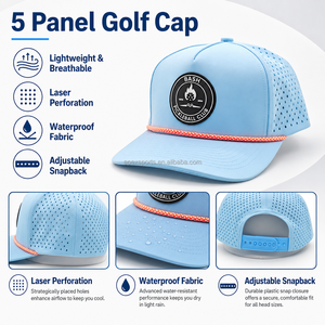New Fashion Custom Rubber PVC Patch Logo 5 Panel <b>Waterproof</b> Polyester Sport Golf Baseball Cap Adjustable Leopard Laser Cut - Product Image 2
