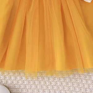 ชุดเดรสตาข่ายพิมพ์ลายสาวน่ารักแขนยาวคอปก O พร้อมเข็มขัดริบบิ้นสำหรับฤดูใบไม้ร่วง-เสื้อผ้าเด็กอายุ 2-7 ปี - Product Image 6