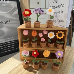 Mini fleurs en pot au crochet faites à la main, ornement en forme de tulipe, marguerite, rose ou cœur tricoté, petite plante au crochet pour décoration de bureau, cadeau - Product Image 1