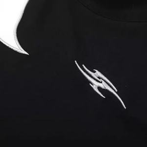 T-shirt en tricot surdimensionné OEM en gros, patchwork vierge, logo brodé personnalisé, 230 g/m², 100 % coton, pour hommes - Product Image 4