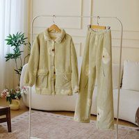 Pyjama d'hiver en flanelle à manches longues pour femme avec taille élastique, idéal pour l'été et le printemps, logo frontal inclus