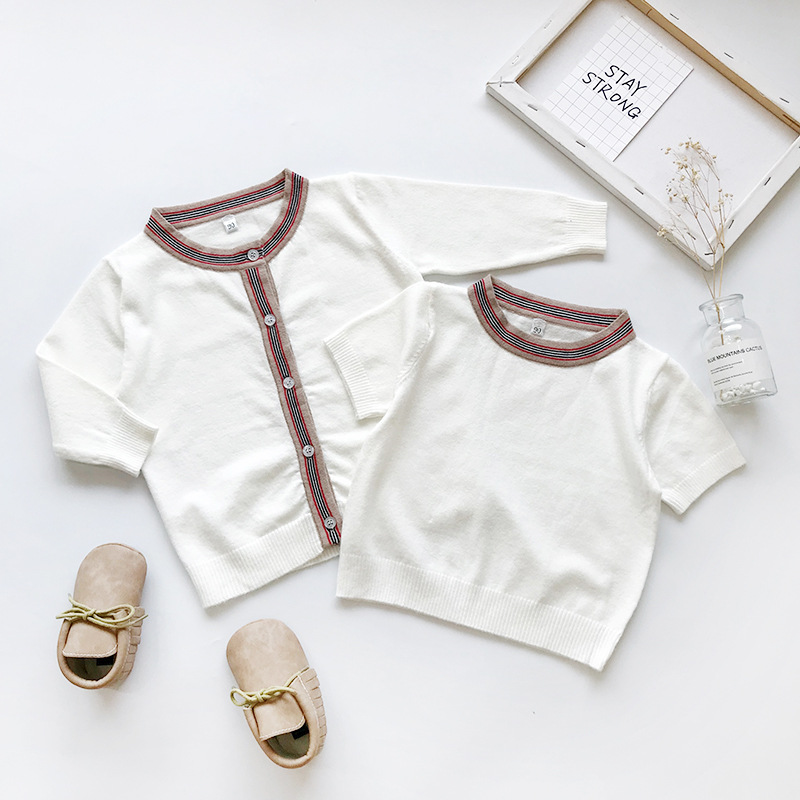 Лидер продаж 2020, летняя Милая вязаная футболка с коротким рукавом для маленьких мальчиков и девочек