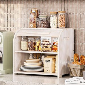 Bamboo Roll Top Bread Box Large Capacity Double Layer Wooden Storage Organizer For <b>Kitchen</b> Countertops - Product Image 1