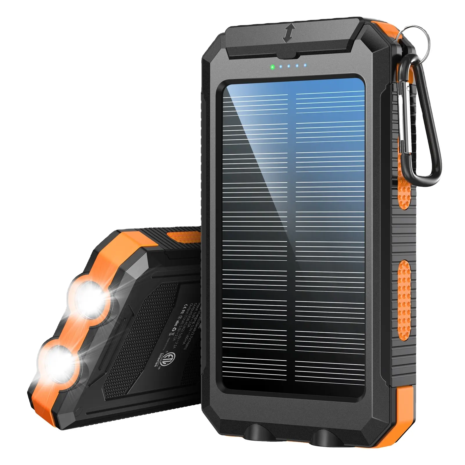 Dual USB waterproof solar mobile power bank with flashlight spare solar mobile charger mobile power bank