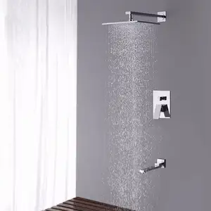 Sertifikasi CUPC kualitas tinggi 2 fungsi Pancuran tersembunyi air terjun kepala persegi kuningan krom pancuran hujan kamar mandi Set