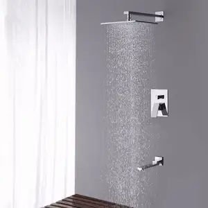 Hoge Kwaliteit Cupc Certificering 2 Functies Waterval Verborgen Douche Vierkante Kop Messing Chroom Badkamer Regendouche Set