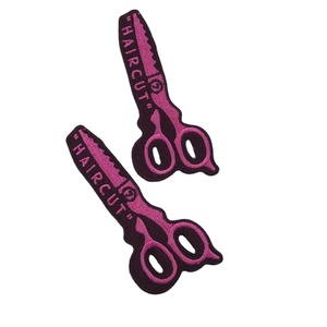 Patchs brodés personnalisés en forme de ciseaux de <span class=keywords><strong>coiffeur</strong></span>, thermocollants/à coudre, applique brodée rose pour vêtements, chapeaux, sacs - Product Image 1