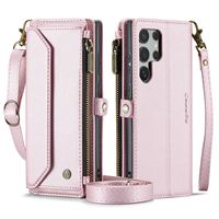 Étui de téléphone en cuir magnétique multifonction pour Samsung S24FE/S26/A15 avec fermeture éclair, cordon et design à rabat - Fait main