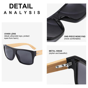 แว่นกันแดดทรงเหลี่ยมสำหรับผู้ชาย รุ่น Conchen กรอบพลาสติกสีดำ ขาแว่นไม้ไผ่ ป้องกันรังสียูวี 400 เหมาะสำหรับการเดินทางและขับรถ - Product Image 3