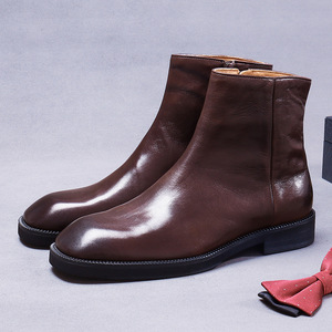 Bottines Chelsea en cuir pleine fleur, style vintage britannique, bottines en cuir véritable pour homme - Product Image 1
