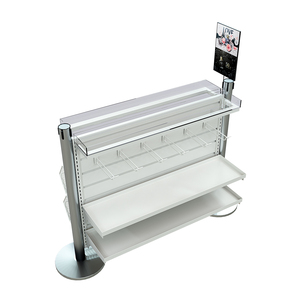Retail Queue Line <b>Display</b> Rack Metal Slatwall Merchandising Shelf with Hooks and <b>Baskets</b> for Checkout Counter - Product Image 5