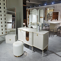 Coiffeuse Maquillage Moderne Design Économique, Meuble Chambre à Coucher en Bois avec Miroir et Éclairage LED