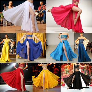 Falda Larga de Chifón con Abertura para Danza del Vientre, Unisex, con Flecos, en Existencia - Product Image 2