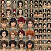 Perruque en cheveux humains naturels de 10 pouces, noire, sans colle, coupe pixie courte