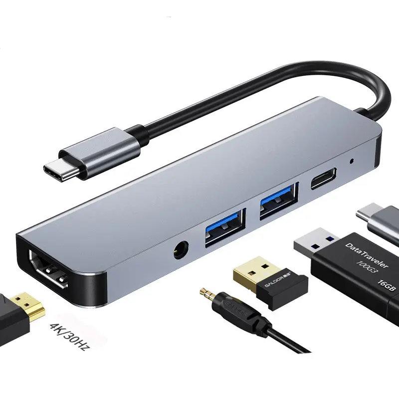 Hub 5 Trong 1 Bộ Chuyển Đổi Đa Cổng Tương Thích HDMI Loại C USB Với Đầu Ra Cổng Sạc USB C PD Âm Thanh 3.0 2.0 USB