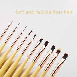 Pinceau à ongles japonais à manche en bois jaune, poils synthétiques fins, pour liner, gel, peinture française, manucure, salon, nail art - Product Image 5