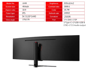 Moniteur de jeu incurvé Offre Spéciale de 49 pouces moniteurs Lcd 5K sans cadre 32:9 75HZ 144HZ moniteurs d'écran IPS <span class=keywords><strong>PC</strong></span> - Product Image 2