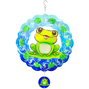 Molinillos de Viento Metálicos de 12 Pulgadas, Decoración de Jardín, Molinillo de Viento con Ilusión Holográfica 3D, Molinillo de Viento con Diseño de Ranas - Product Image 1
