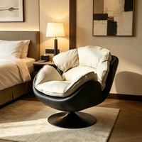 Fauteuil pivotant à 360° à coque bicolore, coussin en peluche doux amovible, design moderne, montage facile, en similicuir noir