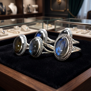 Belle bague en pierre précieuse labradorite pour mariage et anniversaire, forme ovale - Product Image 3