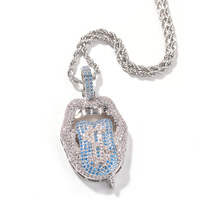 Pendentif Lèvres Dollar en laiton plaqué or de haute qualité, serti de zircone cubique, style Iced Out Bling, avec chaîne à maillons personnalisée pour collier
