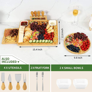 Ensemble de planches à fromage en bambou avec couverts et tiroirs pour usage domestique, plateau de découpe et plateau de service portables - Product Image 3
