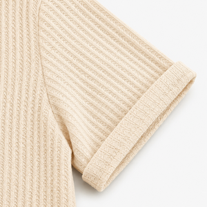 Polo de Manga Corta Tejido Beige para Hombre con Logotipo Personalizado, Color Sólido, Casual, Transpirable, Corte Regular, Estilo Piqué de Algodón - Product Image 3