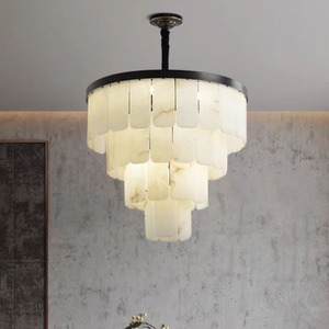 Lámparas Colgantes de Latón Blanco Cálido de Alabastro Español para Sala de Estar, Arañas de Mármol Natural y Negro - Product Image 4