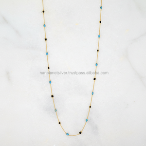 Turquoise & Black Onyx Gold Vermeil Long <b>Layered</b> <b>Necklace</b> - Product Image 1
