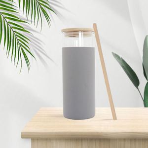 Personalized Silicone Sleeve <b>Bamboo</b> Straw <b>Bamboo</b> Lid Borosilicate Glass Cups - Product Image 2