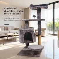 Tour à chat multi-niveaux stable avec abri rond privé, griffoir en sisal naturel, perchoir supérieur et jouets interactifs pompon et souris