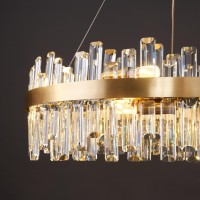 Lustre LED à tiges de cristal à étages, suspension de luxe en verre K9 avec anneaux prismatiques, applique murale en laiton doré pour grand hall d'entrée et villa