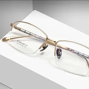 Titanium Half Rim Glasses Frame Flexible Optical Frame Ceramic Nose Pads Prescription Eyes Hot Sale Hi Quality Luxury Men River